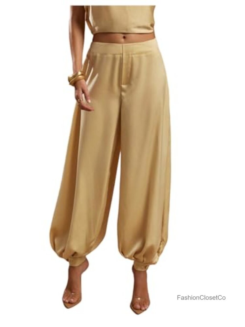 Wide Leg Satin Pants for Women, Baggy Palazzo Harem Pants (Not specified)